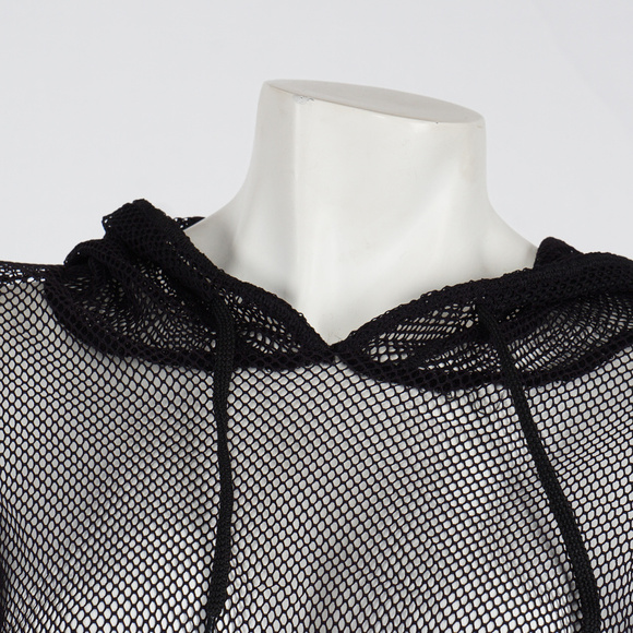 Sheer Mesh Crop Top Hoodie longs sleeves - Picture 5 of 6